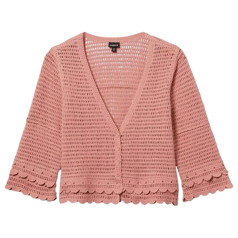 NWT Torrid Pink Crochet V-Neck Cardigan - Size: L (12)